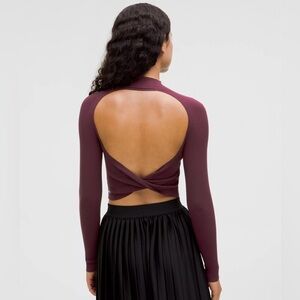 Lululemon Ribbed-Knit Twist-Back Mockneck Sweater/Top Burgundy Size M